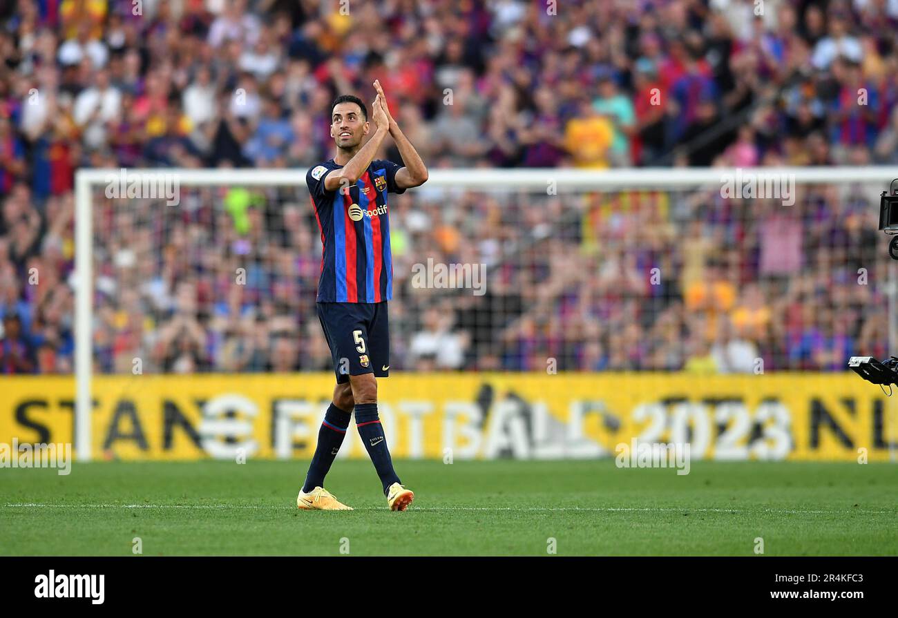 Barcellona, ESP. 28th maggio, 2023. FC BARCELONA vs RCD MALLORCA 28 maggio 2023 Sergio Busquets (5) del FC Barcelona nella sua ultima partita con il FC Barcelona durante la partita tra FC Barcelona e RCD Mallorca corrispondente al trentasette giorni della Liga Santander al Camp Nou di Spotify a Barcellona, Spagna. Credit: Rosdemora/Alamy Live News Foto Stock