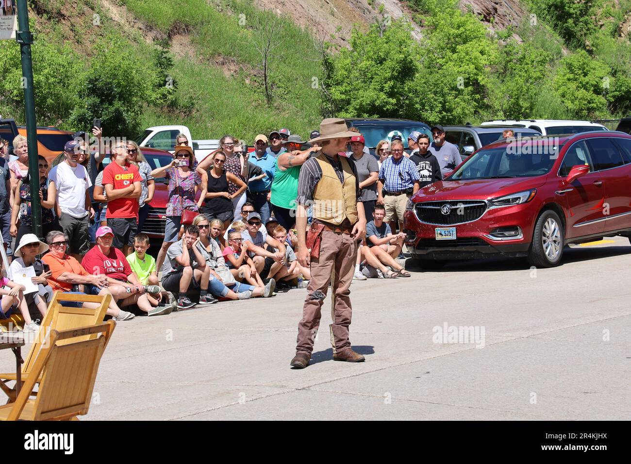 Deadwood, South Dakota: 07/20/2019: Spettacolo del selvaggio West in Deadwood South Dakota Foto Stock