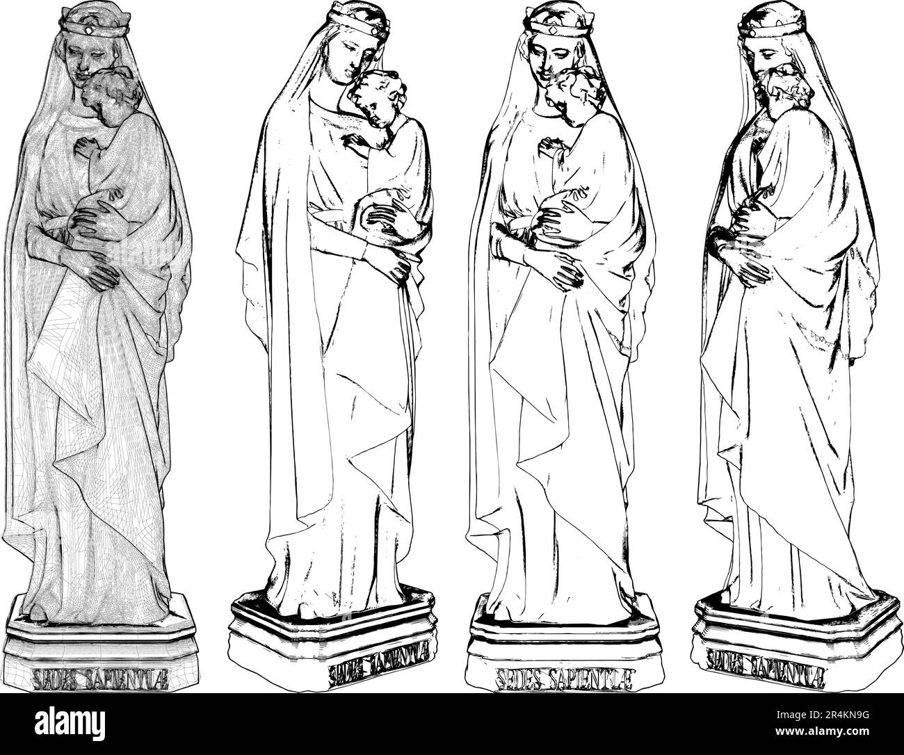 Statua della Madonna con Bambino vettore. Concetti di protezione e sicurezza. Illustrazione isolata su sfondo bianco. Un'illustrazione vettoriale di Madonna WIT Illustrazione Vettoriale