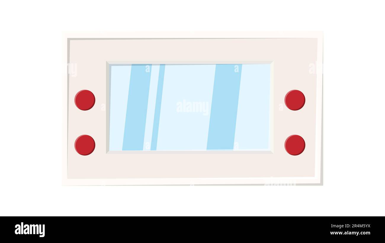 Vecchia console portatile per videogiochi Hipster vintage retrò con pulsanti e schermo per i giocatori del 70s 80s 90s. icona bianca. Illustrazione vettoriale. Illustrazione Vettoriale