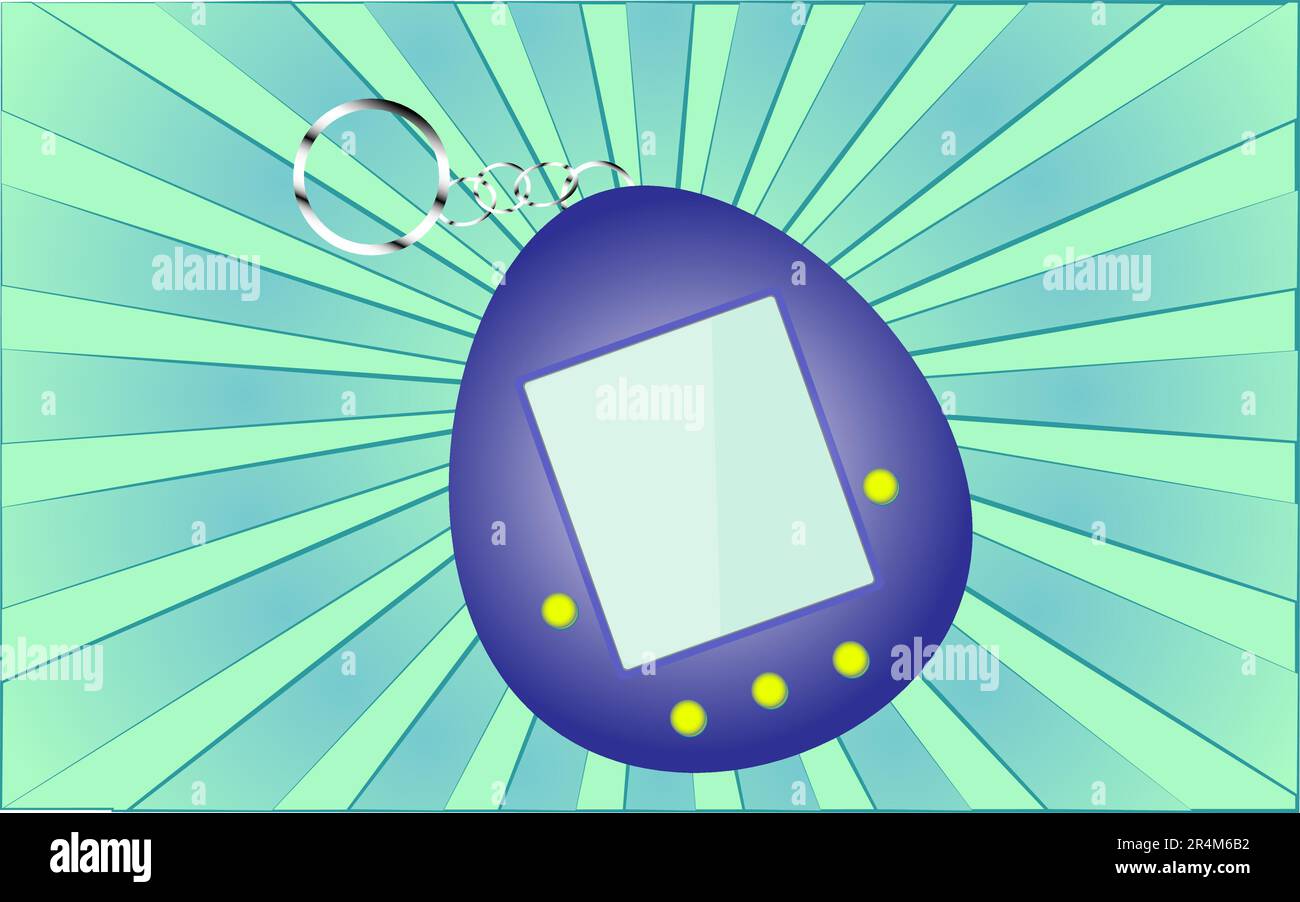 Vecchio giocattolo elettronico portatile retrò antico hipster dal 70s, 80s, 90s, 2000s su uno sfondo di astratto raggi blu. Illustrazione vettoriale. Illustrazione Vettoriale