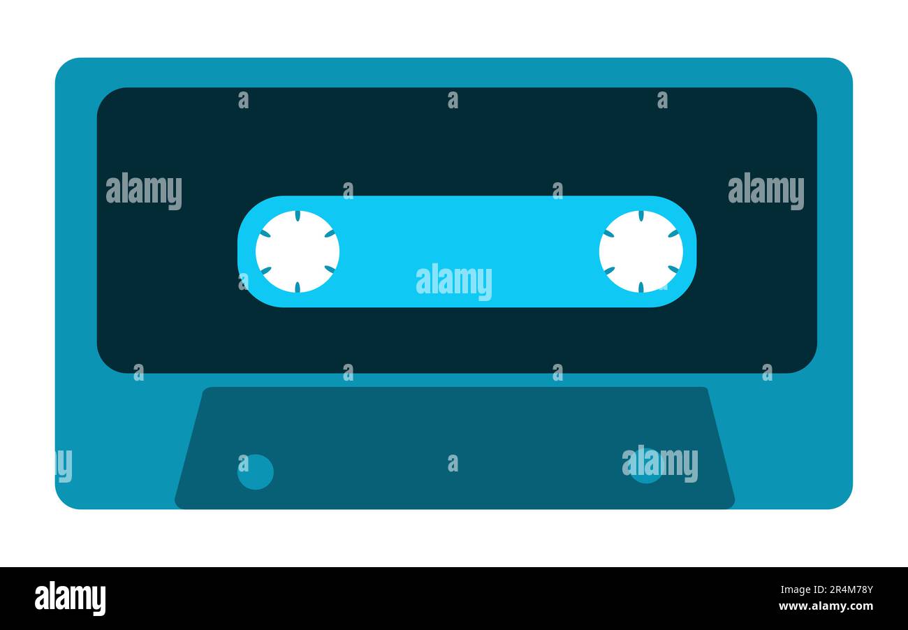 Vecchia, vintage, retrò, hipster, audiocassetta musicale degli anni '80, '90 su sfondo bianco. Illustrazione vettoriale. Illustrazione Vettoriale