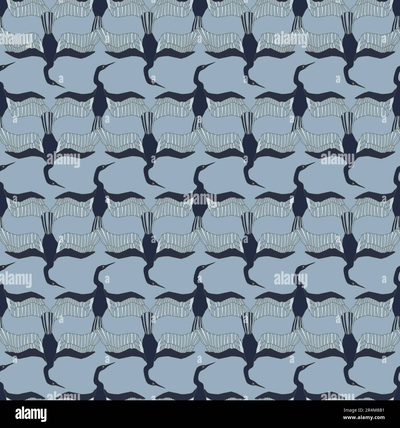 Vettore di pattern senza giunture per uccelli. Grafica piatta alla moda. Illustrazione grafica vettoriale di Anhinga Birds. Illustrazione Vettoriale