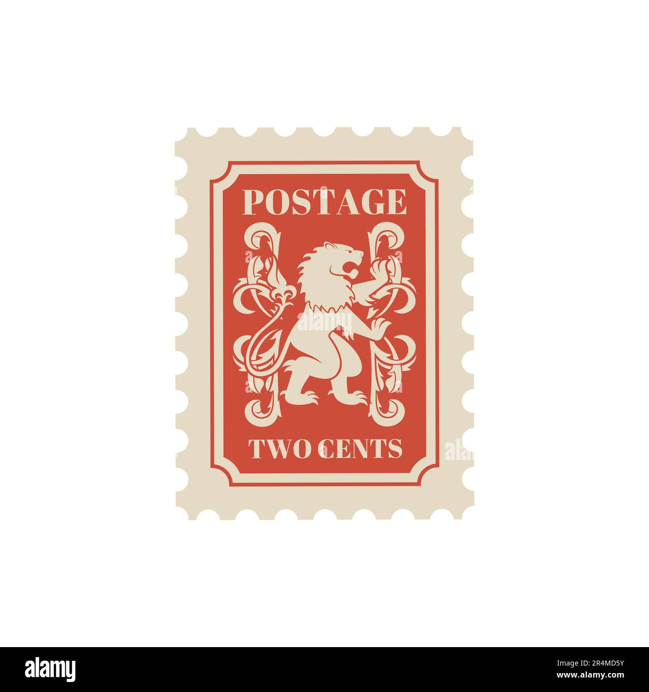 Cartolina antica, francobollo retrò e posta vintage con leone di araldica. Timbro postale storico, timbro postale filatelia antico, lettera o adesivo vettoriale per corrispondenza. Vecchio marchio postale con animale araldico Illustrazione Vettoriale