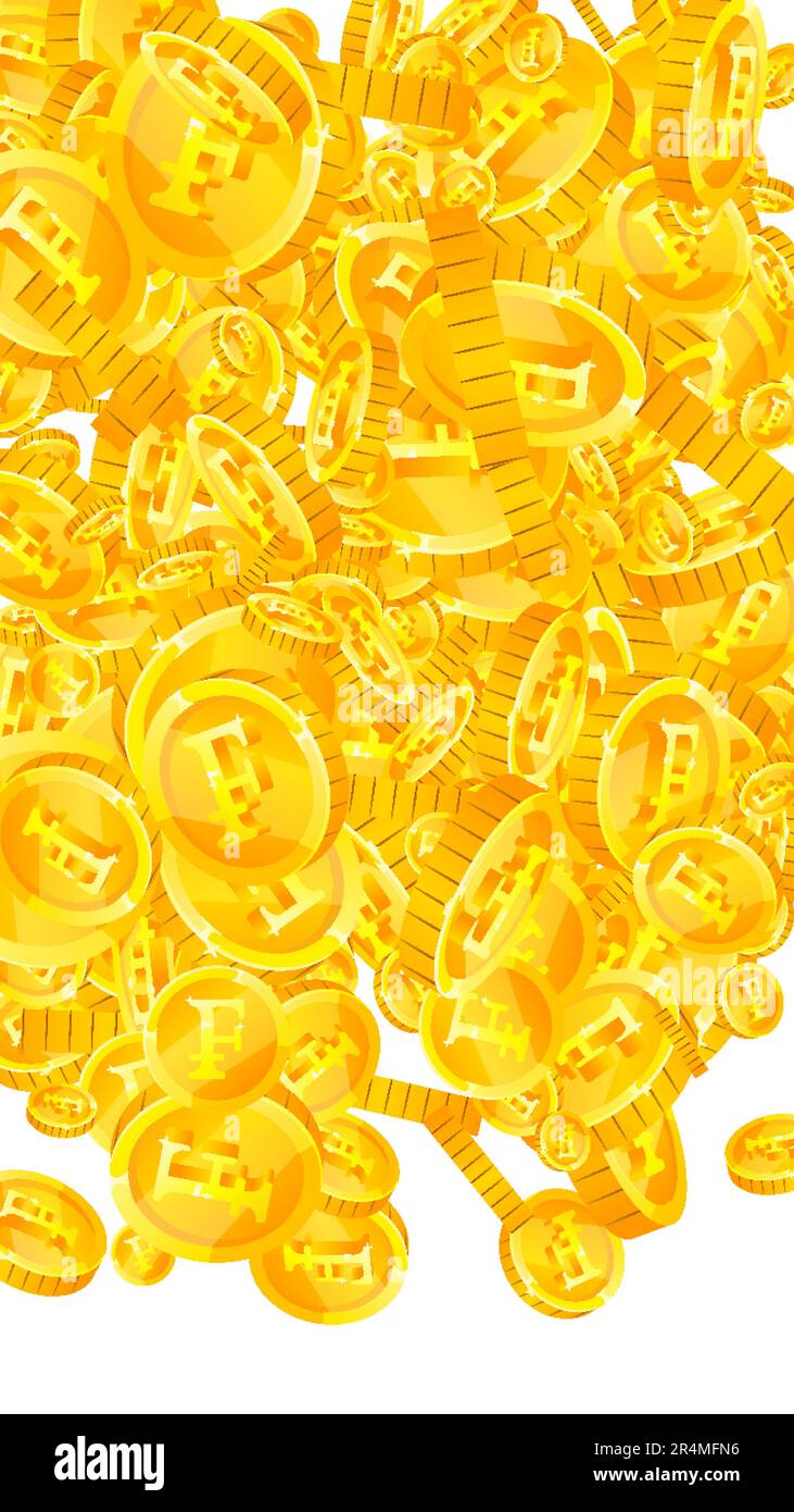 Le monete in franco svizzero cadono. Monete d'oro disperse in CHF. Denaro in Svizzera. Concetto di crisi finanziaria globale. Illustrazione vettoriale. Illustrazione Vettoriale