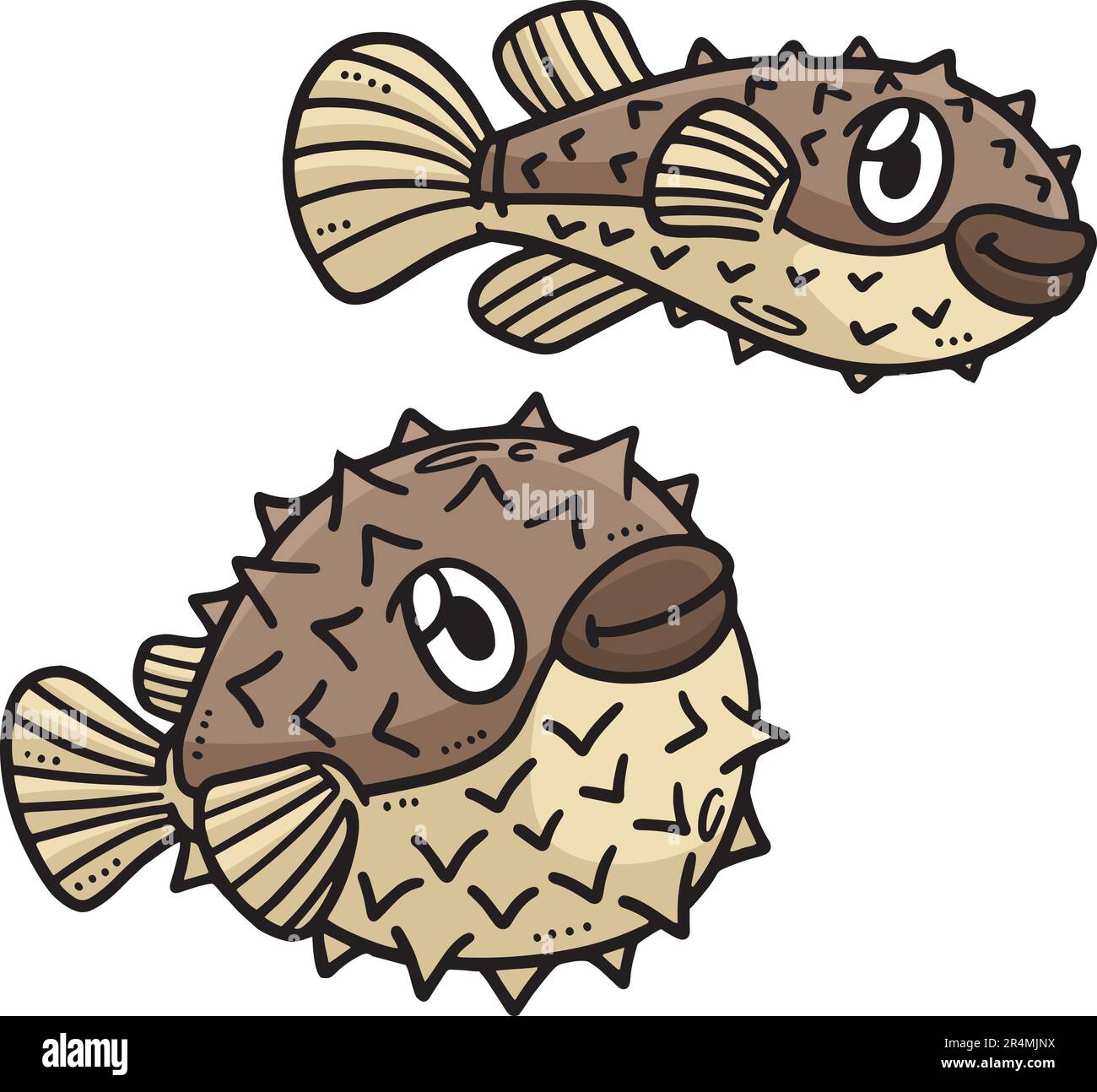 Due Baby Pufferfish Cartoon colorato Clipart Illustrazione Vettoriale