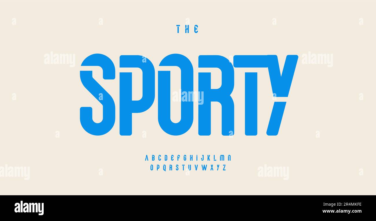Alfabeto sportivo a forma di stencil, lettere alte retrò sans serif, carattere alto arrotondato per logo sportivo, titolo, titolo, etichetta, tipografia contemporanea, moderno Illustrazione Vettoriale