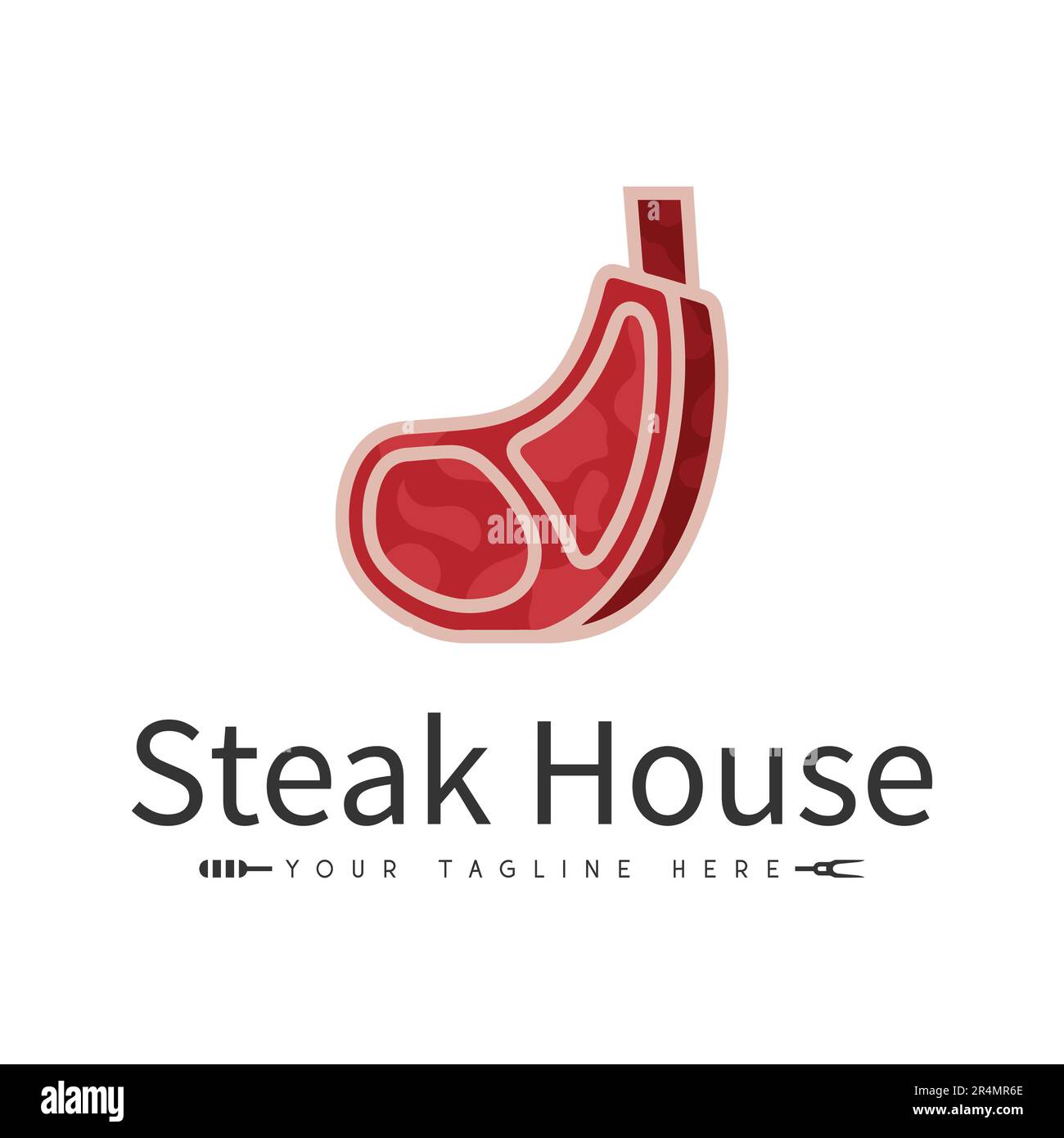 Steak House Logo Design Red Meat Bull logotipo Illustrazione Vettoriale