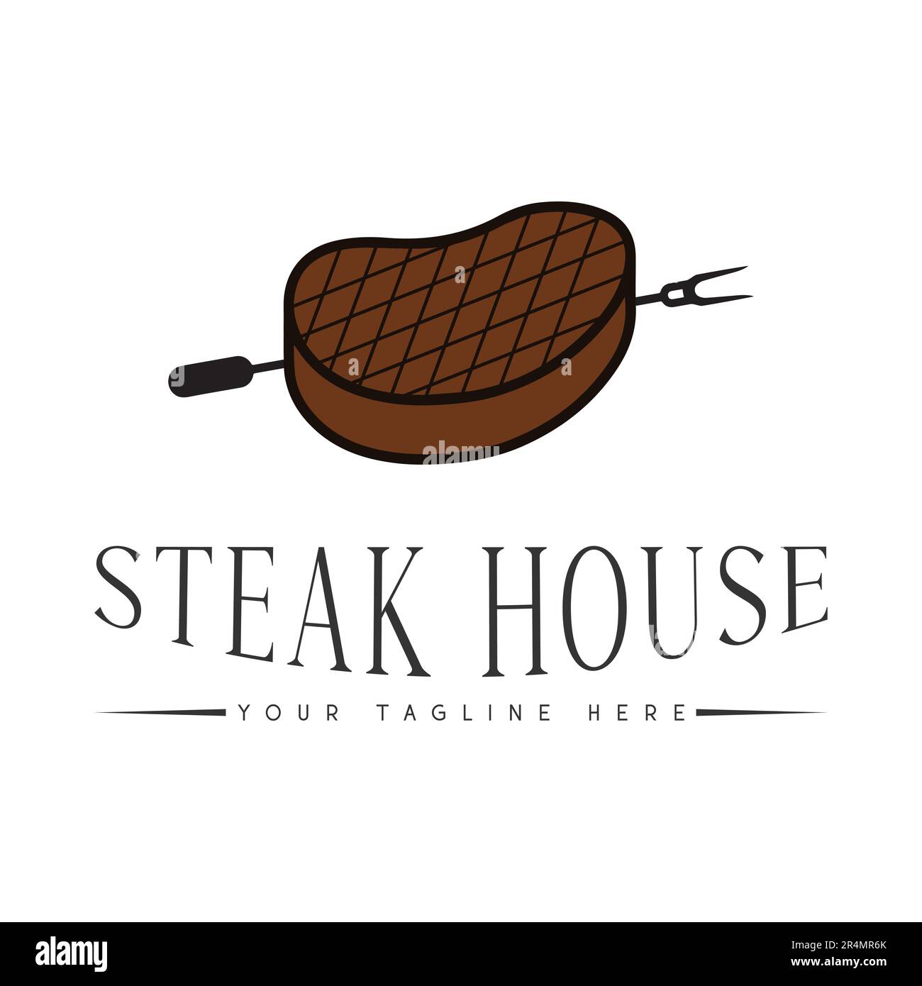 Steak House Logo Design Red Meat Bull logotipo Illustrazione Vettoriale