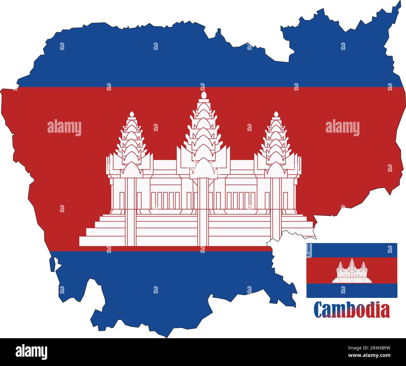 Cambogia Mappa e bandiera Illustrazione Vettoriale