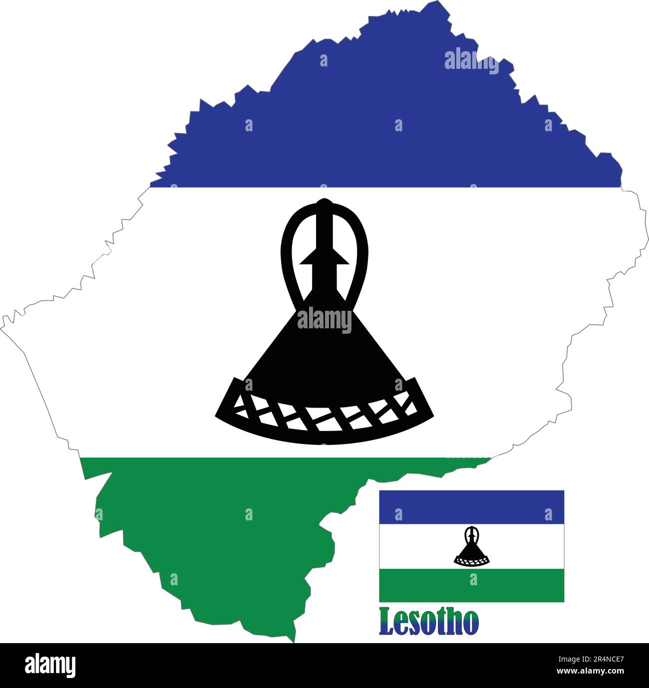 Mappa e bandiera del Lesotho Illustrazione Vettoriale