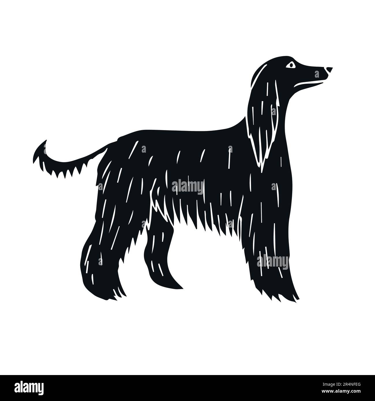 Vettore disegnato a mano doodle schizzo nero cane afghano cane isolato su sfondo bianco Illustrazione Vettoriale