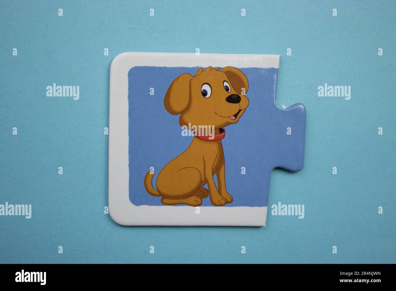 Informazioni puzzle, fotografati dall'alto, posto su uno sfondo blu. Un cane da compagnia. Foto Stock