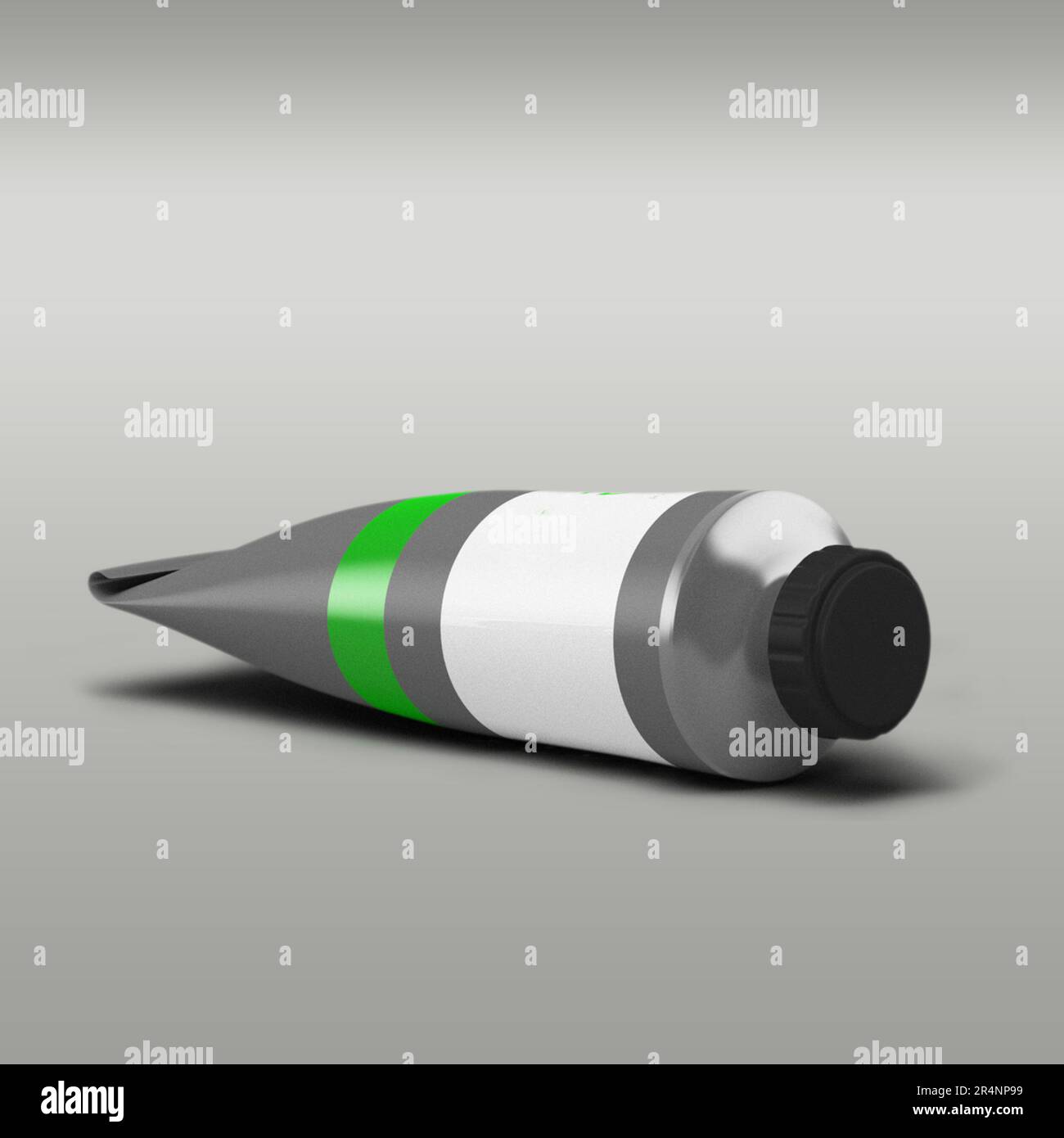 Vernice a tubo verde pasta isolata su sfondo grigio. Foto Stock