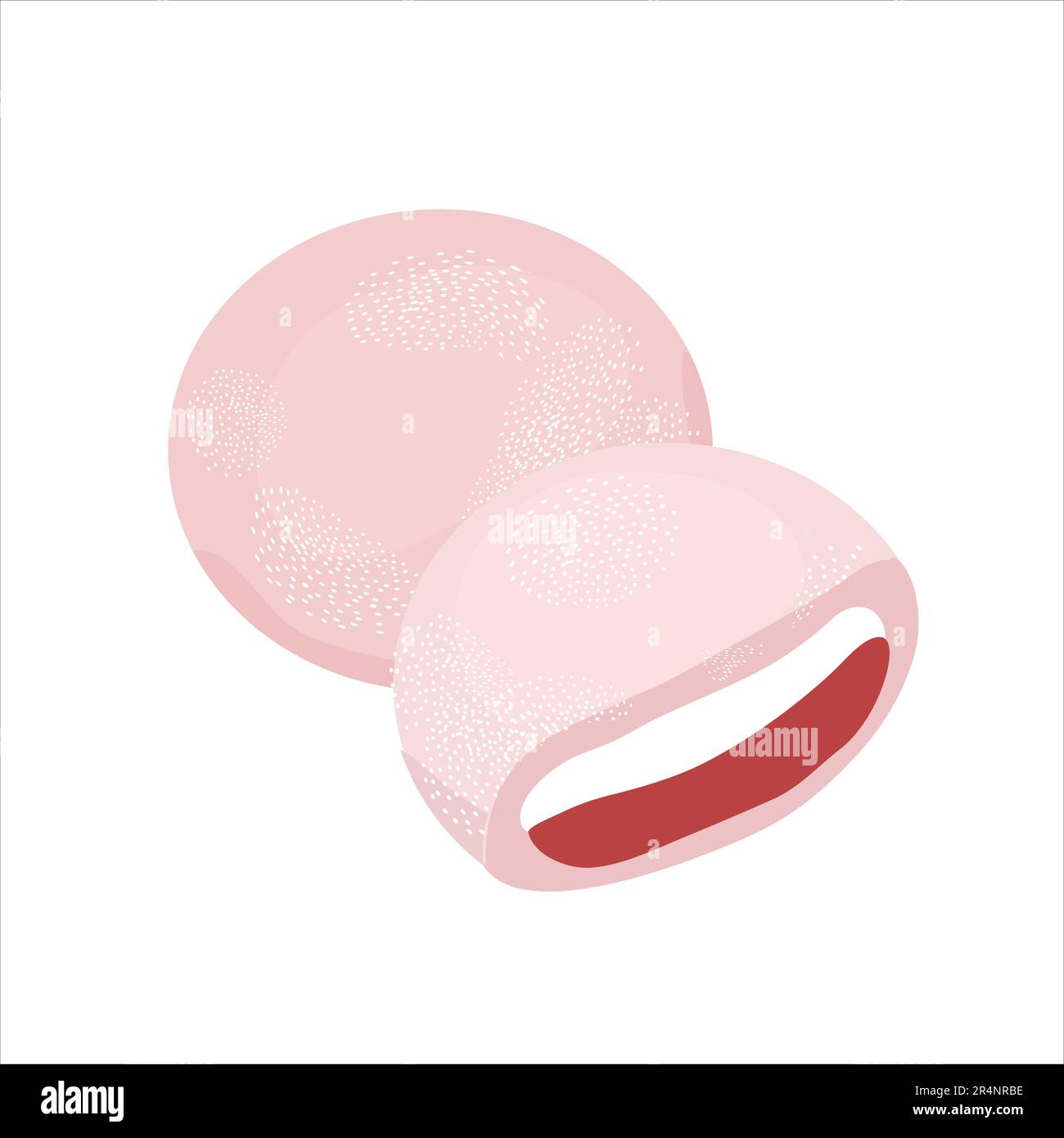 Pasta Mochi. Torta giapponese a base di farina di riso soffice e appiccicosa con pasta di soia. Dolce tradizionale daifuku snack. Illustrazione vettoriale isolata su bianco Illustrazione Vettoriale