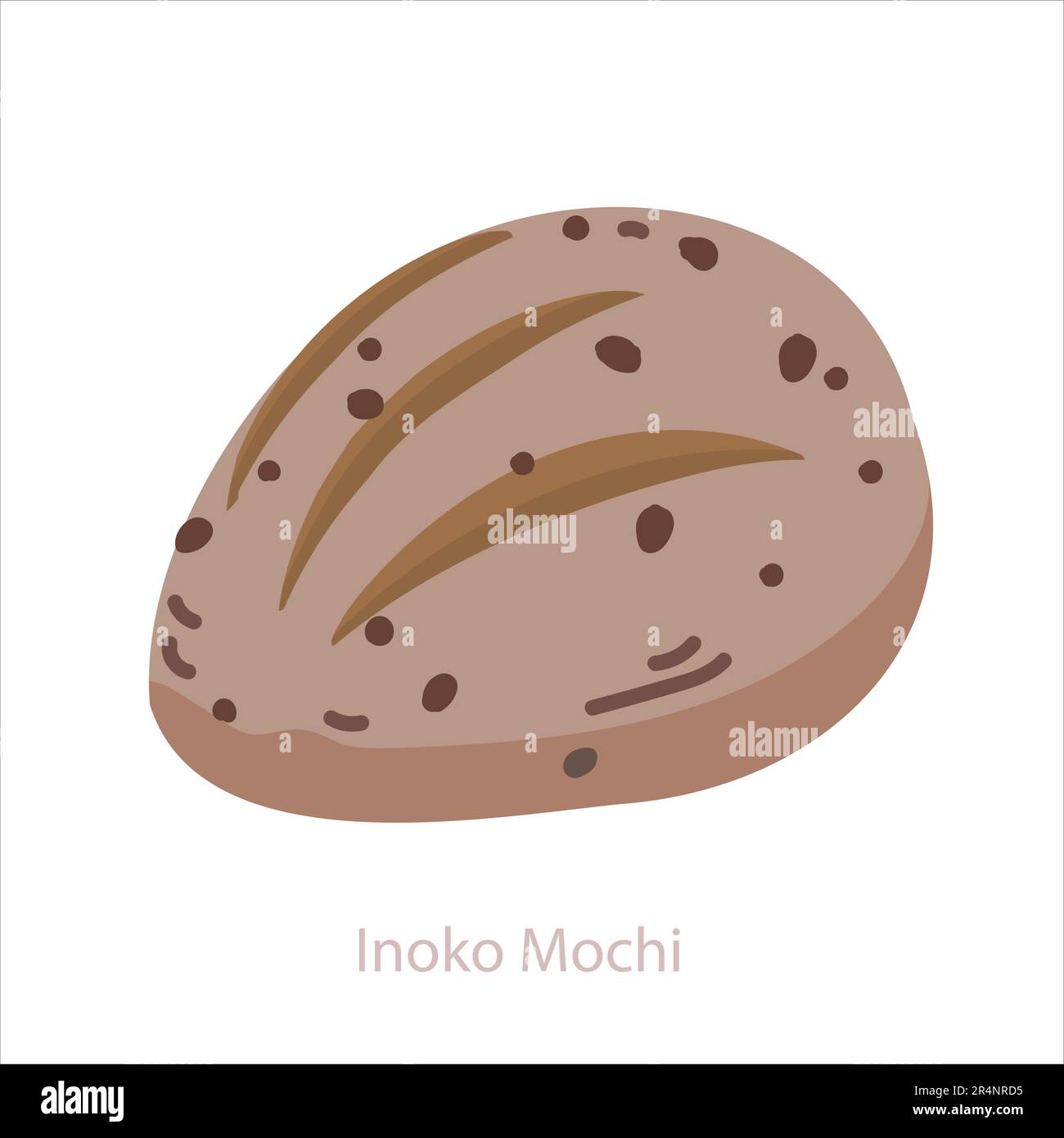 Inoko Mochi. mochi a forma di palla di Rugby con ripieno di fagioli rossi dolci. Pasticceria tradizionale giapponese dolce. Illustrazione del cartoon vettoriale isolata su wh Illustrazione Vettoriale