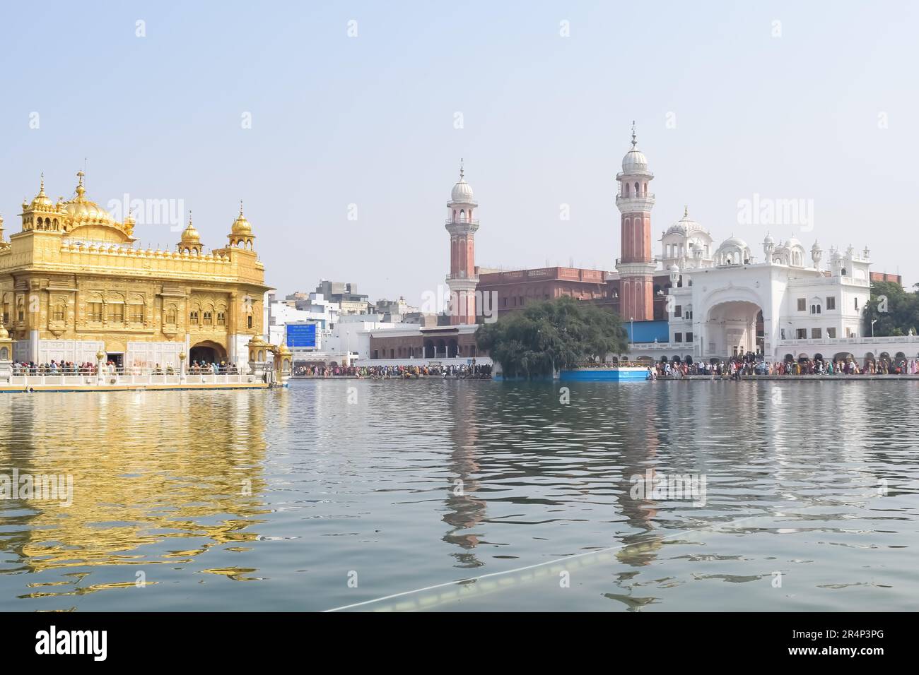 Bella vista del Tempio d'oro (Harmandir Sahib) in Amritsar, Punjab, India, famoso simbolo indiano sikh, Tempio d'oro, il santuario principale dei Sikh Foto Stock