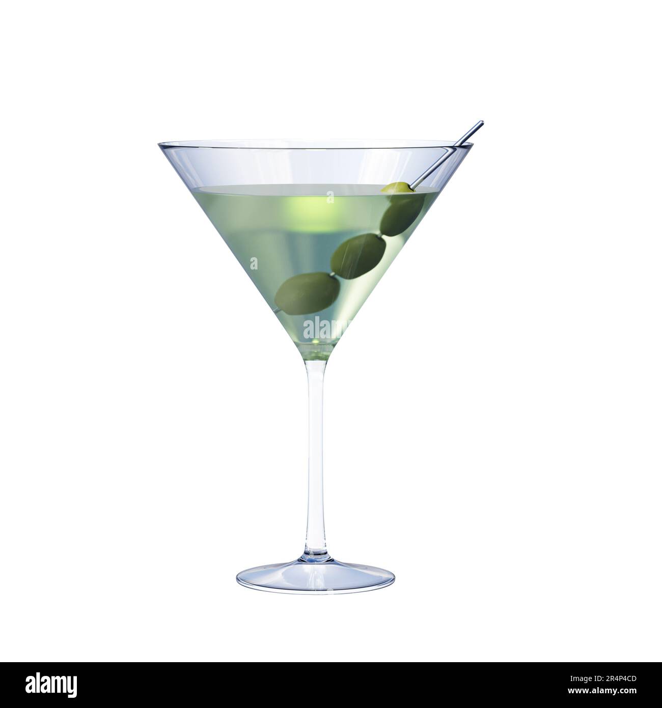Cocktail Martini con olive isolate su fondo bianco. Foto Stock
