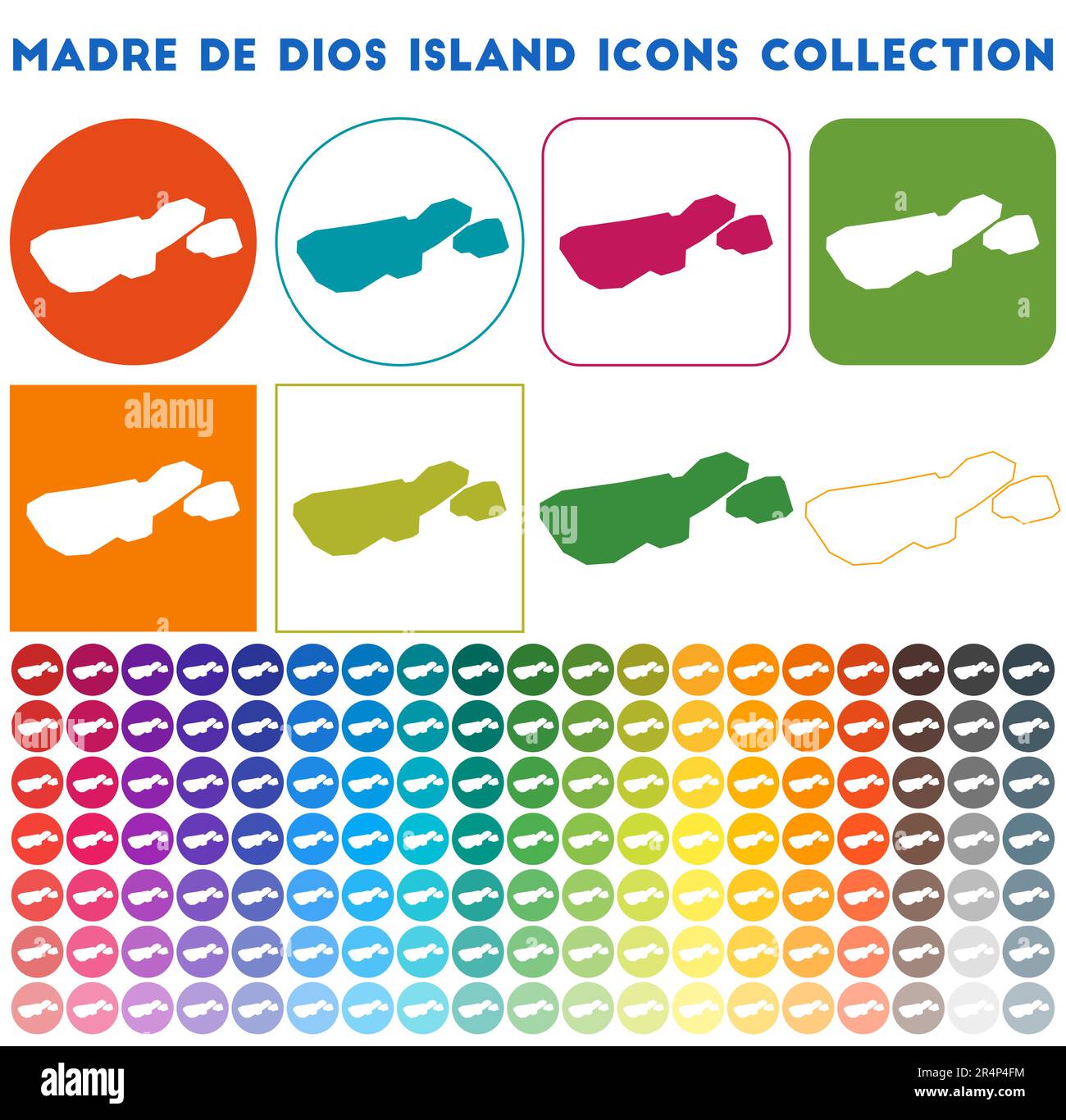 Collezione di icone dell'isola madre de Dios. Icone luminose colorate e alla moda. Moderno distintivo dell'isola madre de Dios. Illustrazione vettoriale. Illustrazione Vettoriale