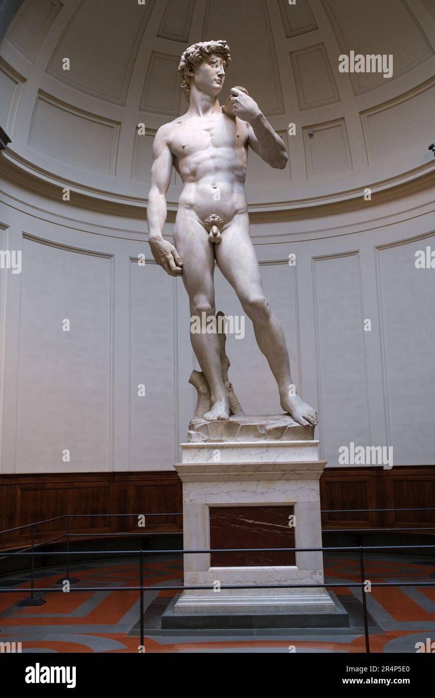 Michelangelos Statua del David, nella Galleria dell'Accademia, Firenze, Italia Foto Stock