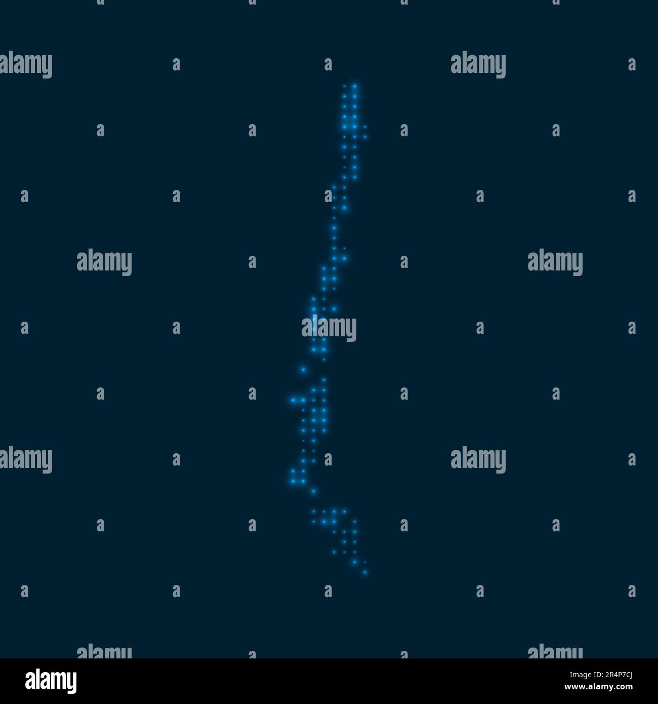 Cile mappa luminosa punteggiata. Forma del paese con bulbi blu luminosi. Illustrazione vettoriale. Illustrazione Vettoriale