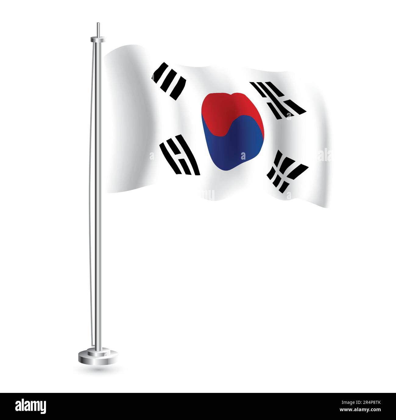 Bandiera della Corea del Sud. Bandiera a onda realistica isolata del paese della Corea del Sud su un paletto. Illustrazione vettoriale. Illustrazione Vettoriale