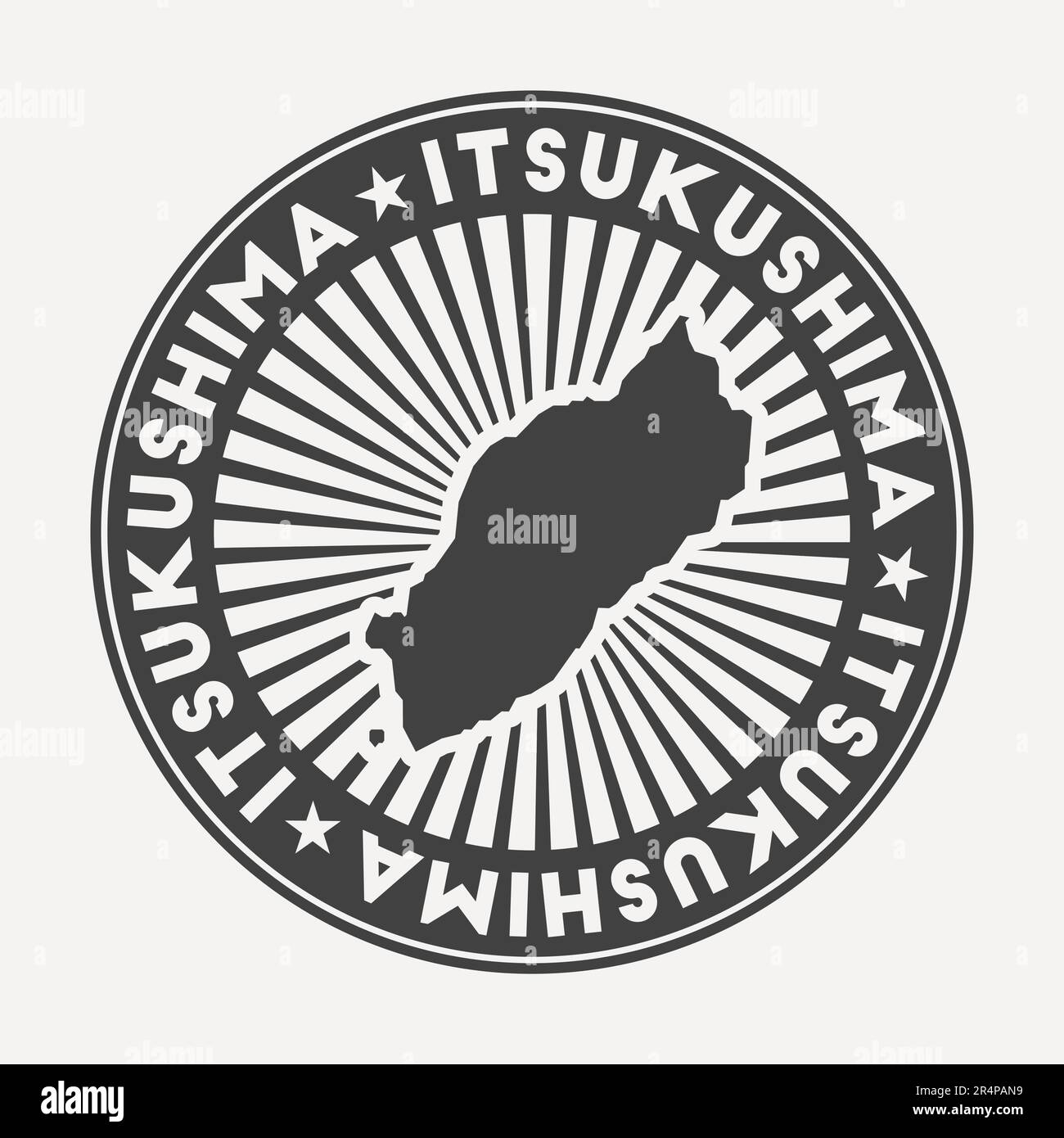 Logo Itsukushima rotondo. Badge da viaggio vintage con il nome circolare e la mappa dell'isola, illustrazione vettoriale. Può essere usato come insegna, logotipo, etichetta, Illustrazione Vettoriale