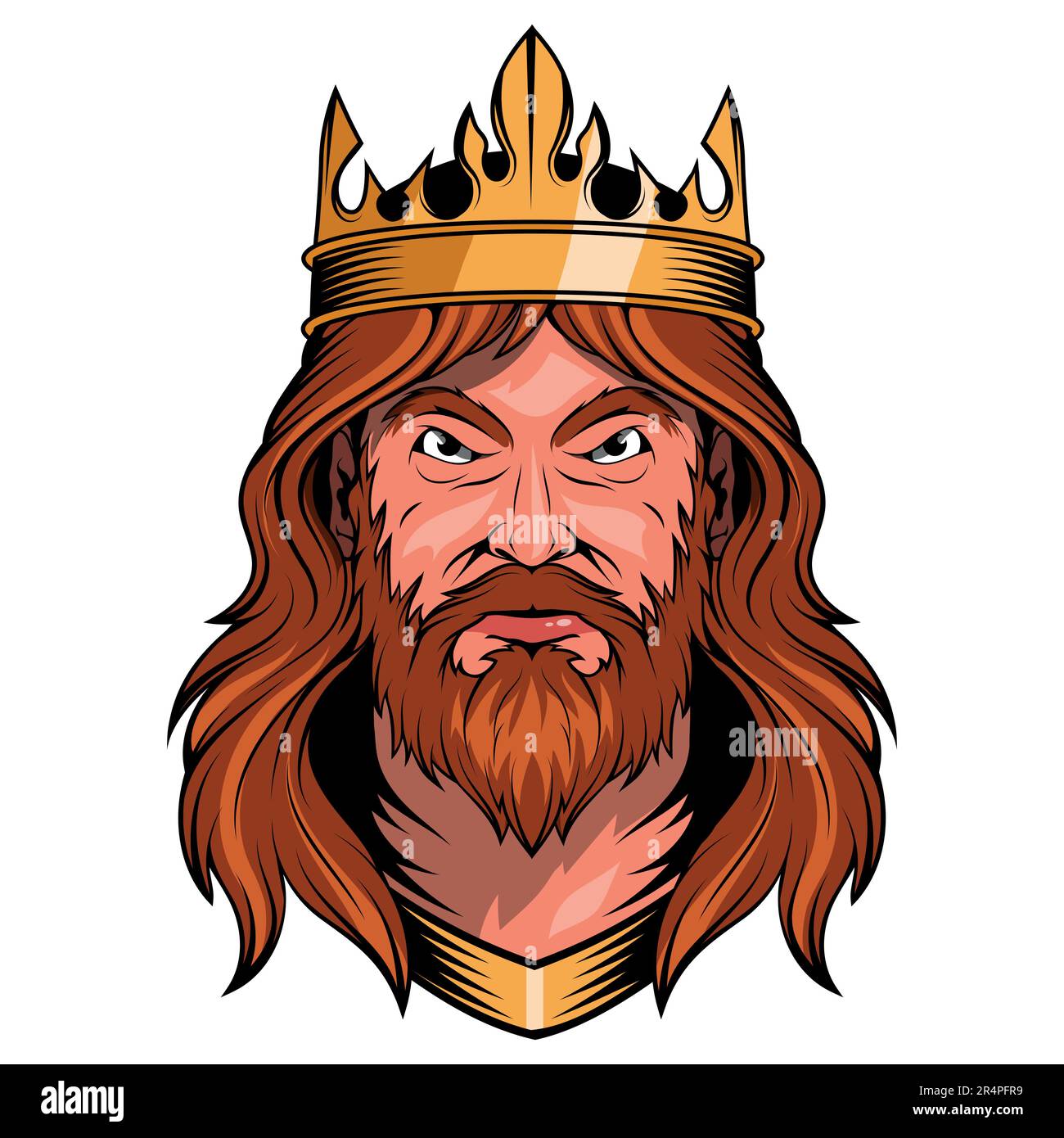 Re. Illustrazione vettoriale di un re guerriero. Un re forte e coraggioso con una corona sulla testa. Illustrazione Vettoriale