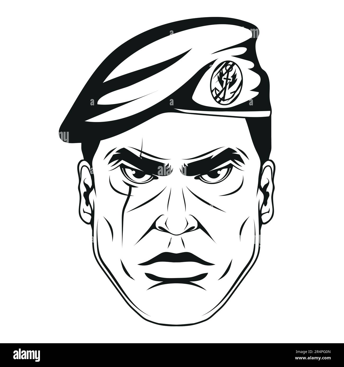 Uomo militare in beretta. Illustrazione vettoriale di uno schizzo soldato ucraino in forma militare kaki di forze armate Illustrazione Vettoriale