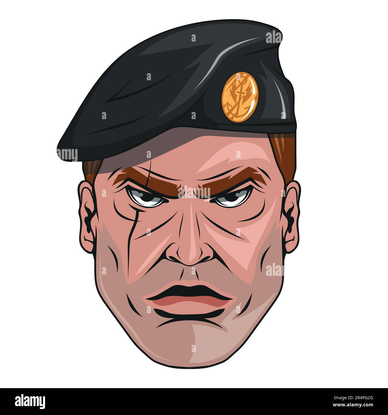 Uomo militare in beretta. Illustrazione vettoriale di un soldato ucraino in forma militare kaki di forze armate Illustrazione Vettoriale