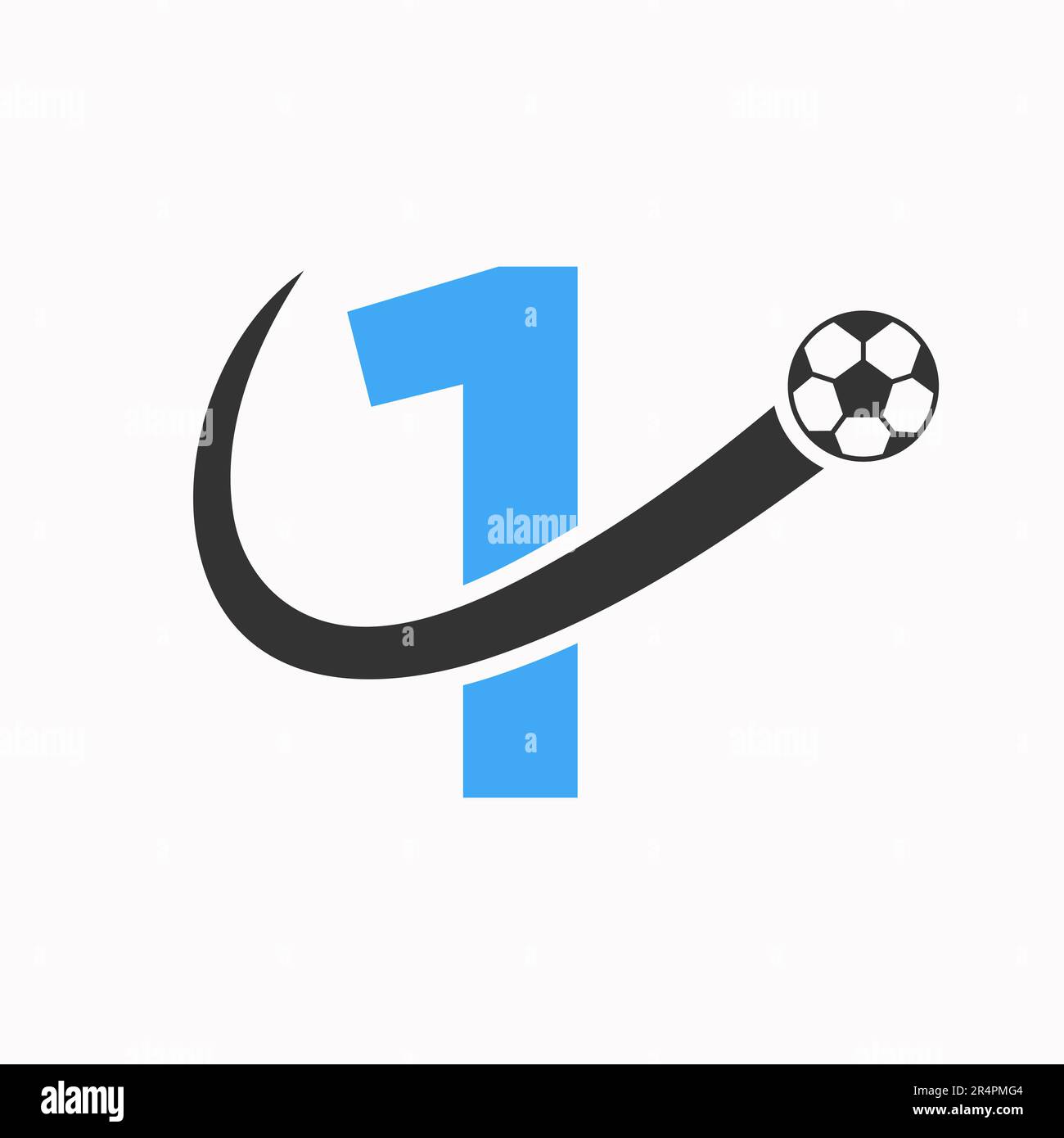 Logo Letter 1 Soccer. Logo di calcio con icona di calcio in movimento Illustrazione Vettoriale