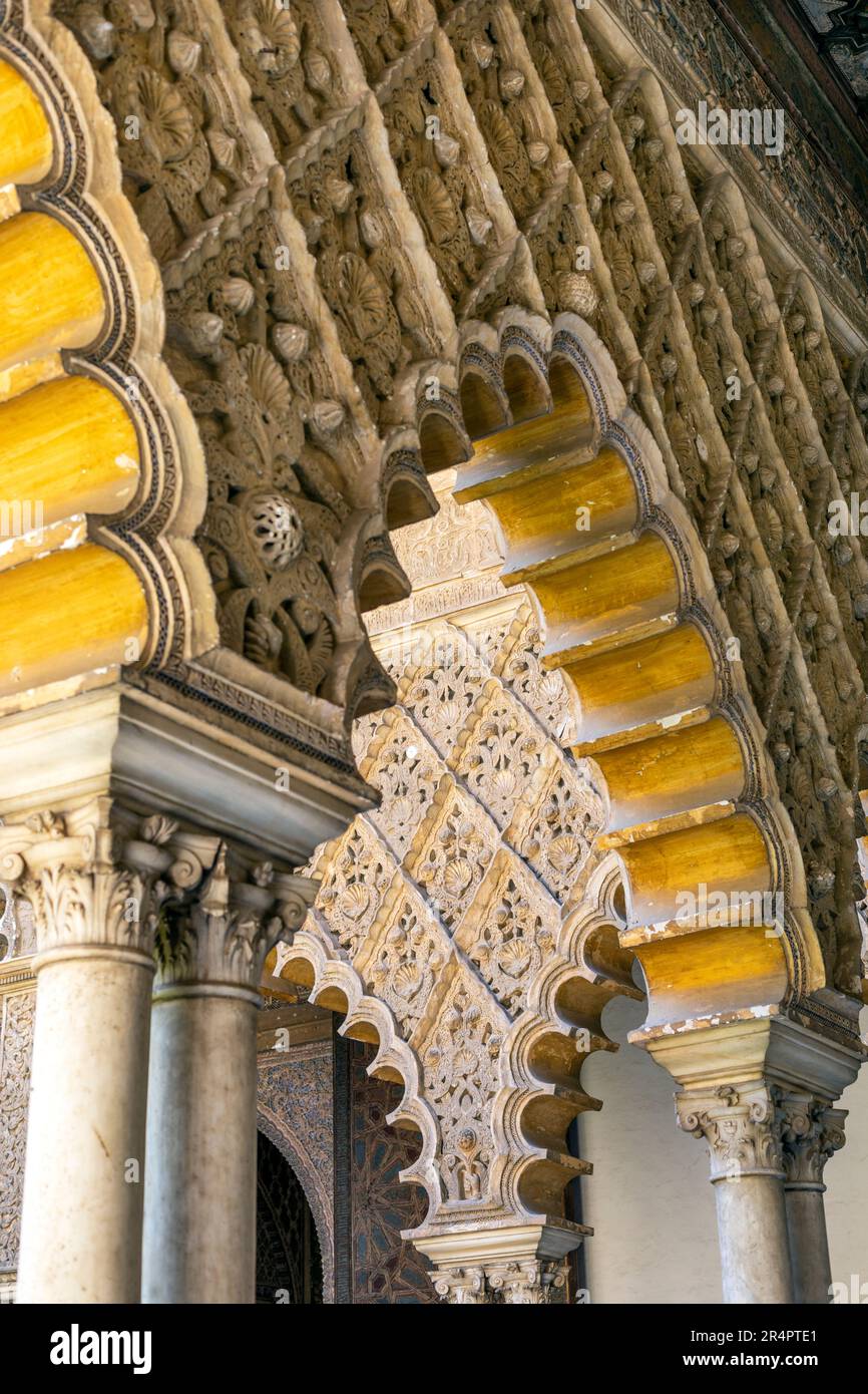 Spagna, Andalusia, Siviglia, l'Alcazar reale di Siviglia, dettagli di architettura Foto Stock