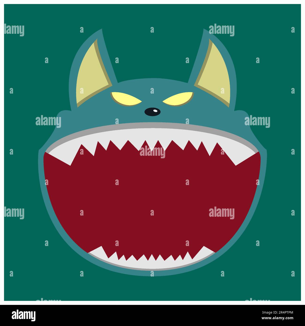 Il design del personaggio di Halloween con la testa del personaggio di Big Wolf e la bocca aperta, il vettore e l'illustrazione. Illustrazione Vettoriale