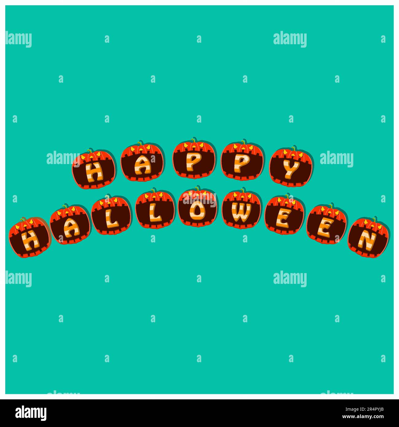 Happy Halloween testo sul personaggio di Pumpkin Head. Vettore e illustrazione Illustrazione Vettoriale
