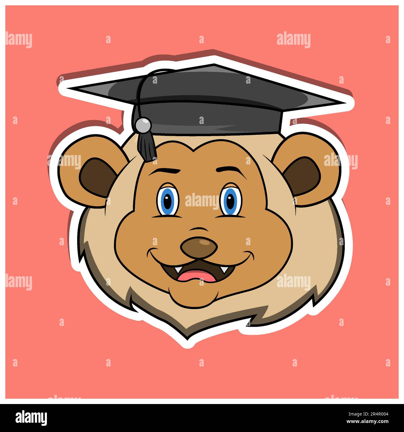 Adesivo per il viso animale con Lion e cappello Graduate. Design dei personaggi. Vettore e illustrazione Illustrazione Vettoriale