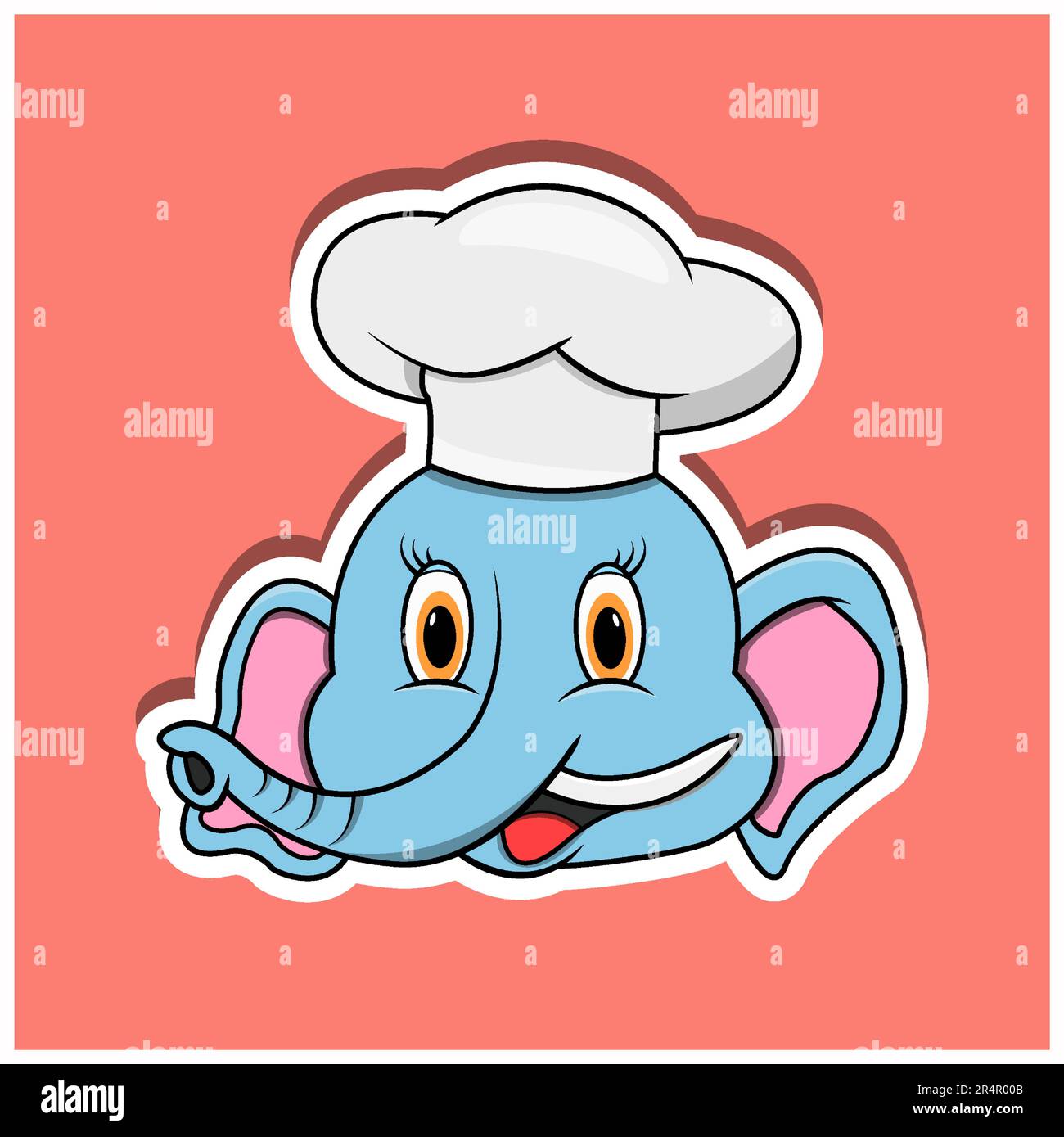 Adesivo per il viso degli animali con elefante che indossa il cappello dello chef. Design dei personaggi. Vettore e illustrazione Illustrazione Vettoriale