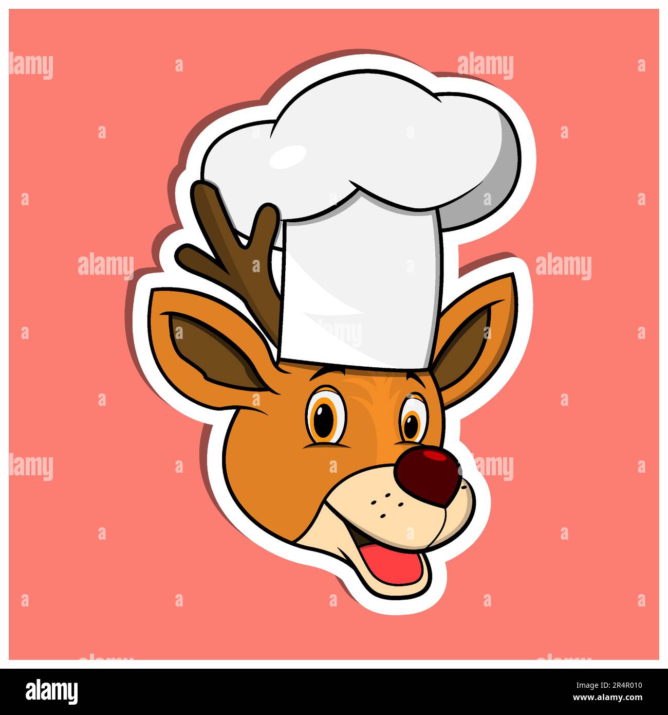 Adesivo per il viso degli animali con cervi che indossa il cappello dello chef. Design dei personaggi. Vettore e illustrazione Illustrazione Vettoriale