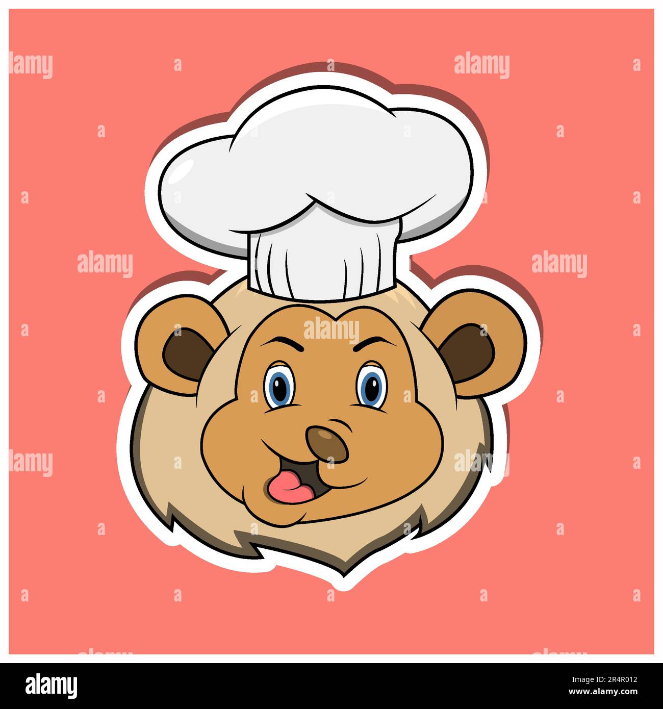 Adesivo per il viso degli animali con Lion e cappello Chef. Design dei personaggi. Vettore e illustrazione Illustrazione Vettoriale