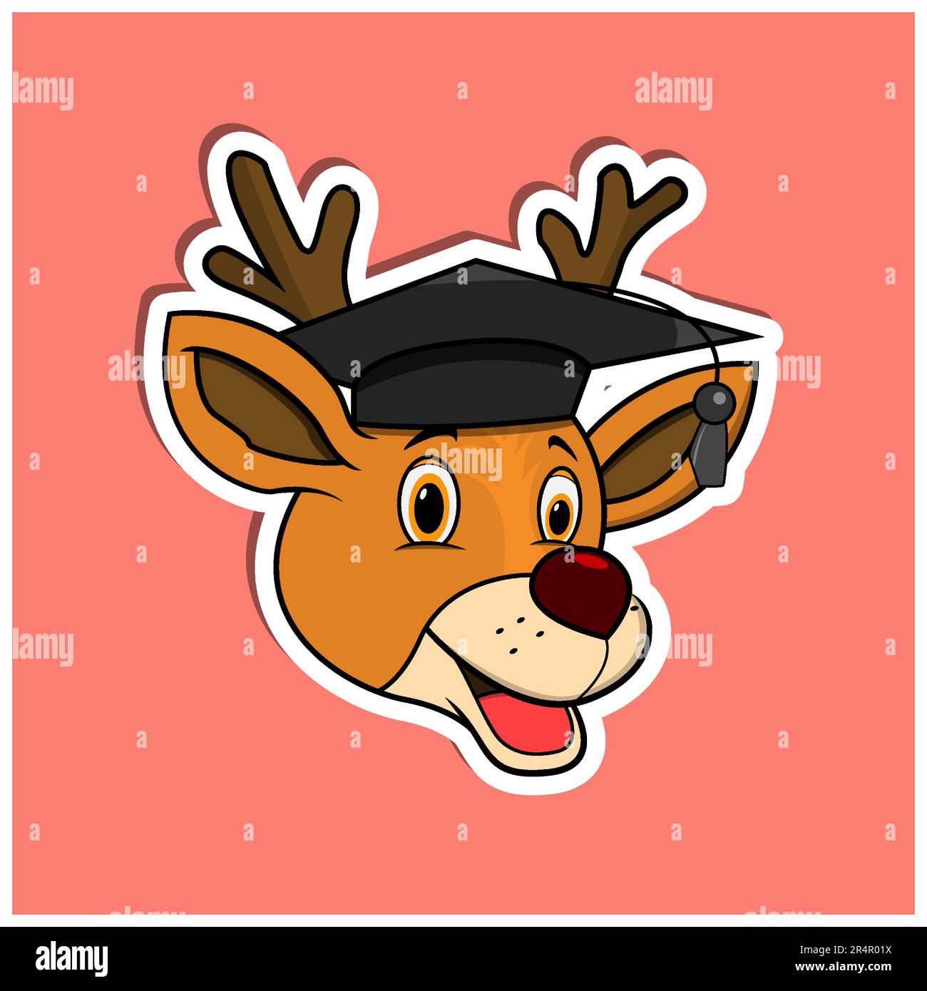 Adesivo per il viso animale con cervi che indossano un cappello graduato. Design dei personaggi. Vettore e illustrazione Illustrazione Vettoriale