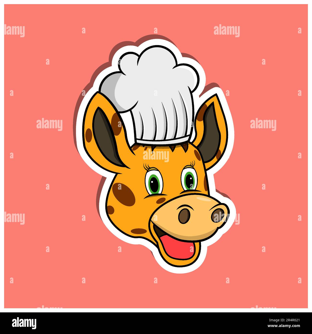Adesivo per il viso animale con giraffa e cappello da chef. Design dei personaggi. Vettore e illustrazione Illustrazione Vettoriale