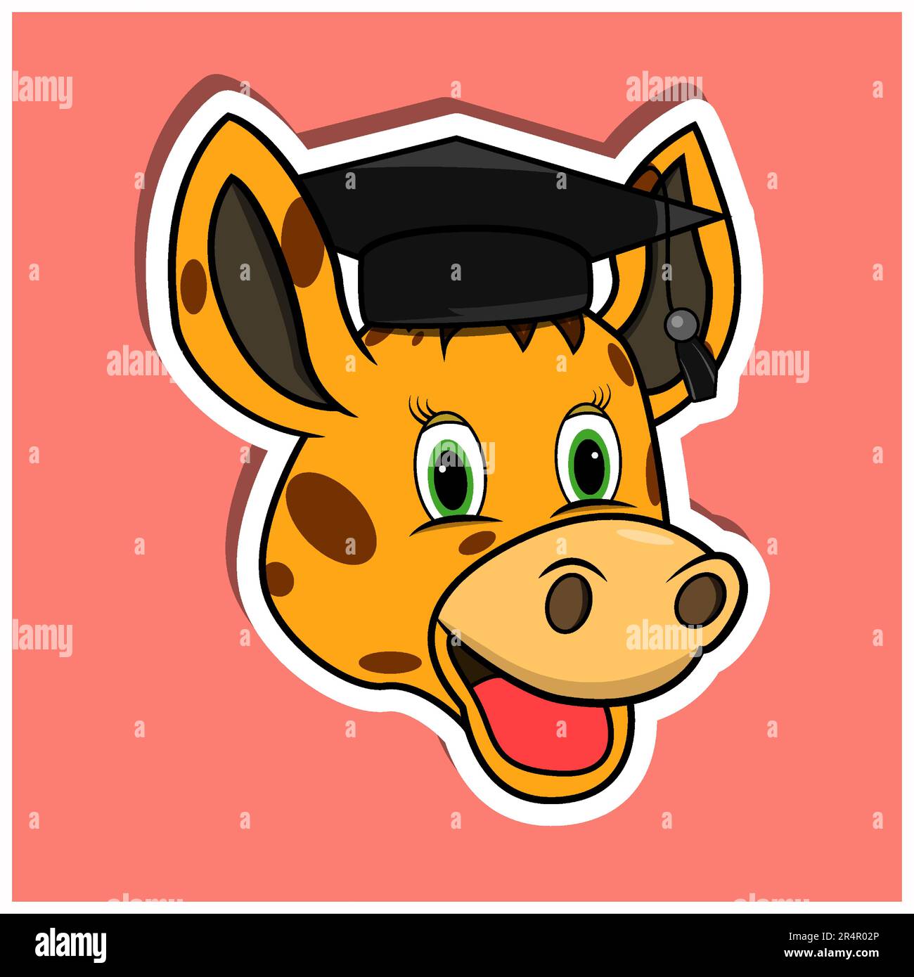 Adesivo per il viso animale con giraffa e cappello Graduate. Design dei personaggi. Vettore e illustrazione Illustrazione Vettoriale
