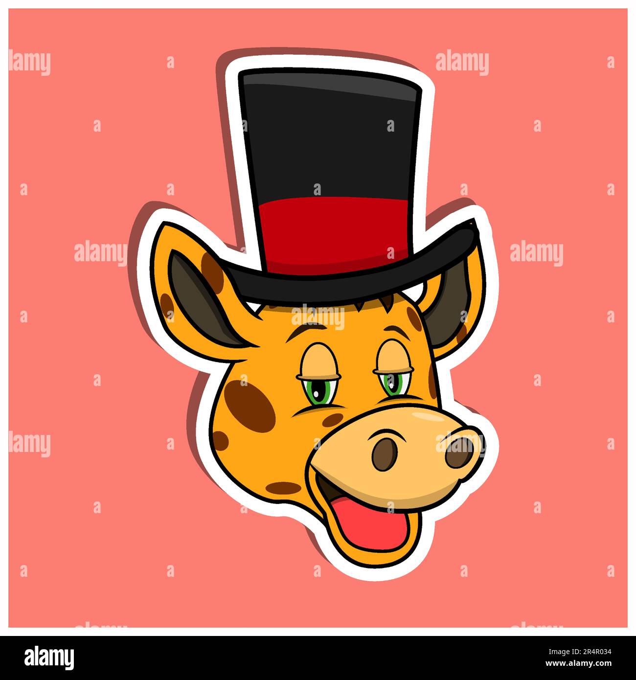 Adesivo con giraffa e cappello Circus. Design dei personaggi. Vettore e illustrazione Illustrazione Vettoriale