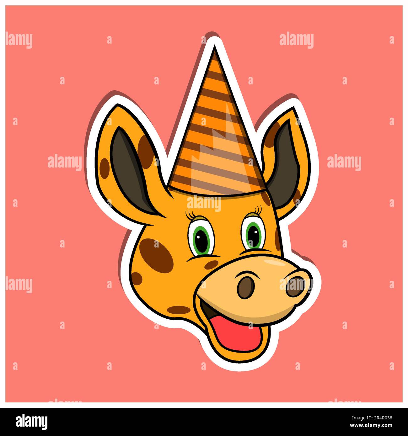 Adesivo per il viso animale con giraffa e cappello da festa. Design dei personaggi. Vettore e illustrazione Illustrazione Vettoriale
