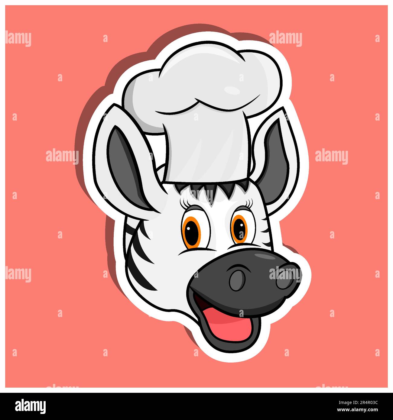 Adesivo per il viso animale con zebra e cappello Chef. Design dei personaggi. Vettore e illustrazione Illustrazione Vettoriale