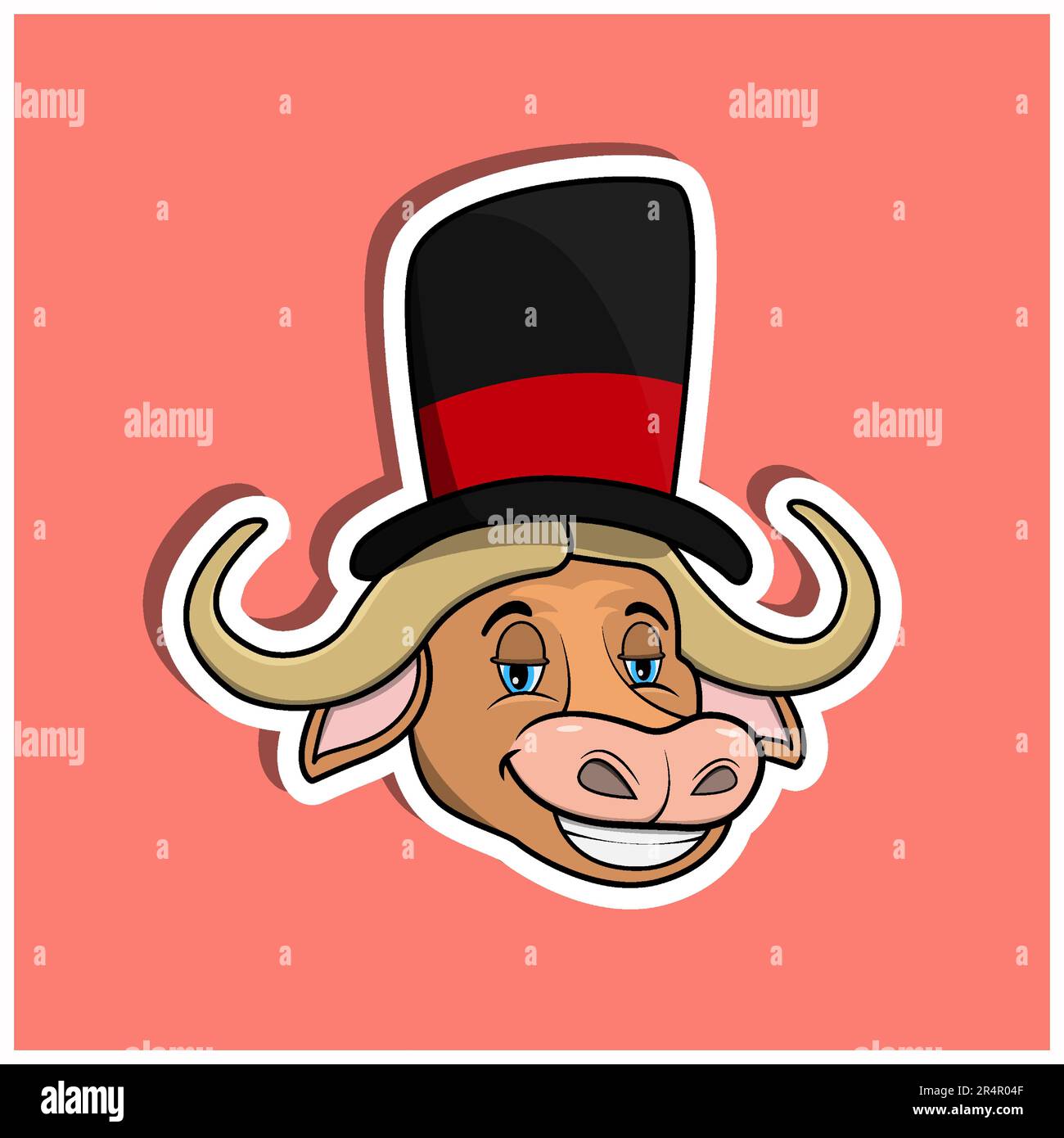 Figurine con Buffalo con cappello Circus. Design dei personaggi. Vettore e illustrazione Illustrazione Vettoriale