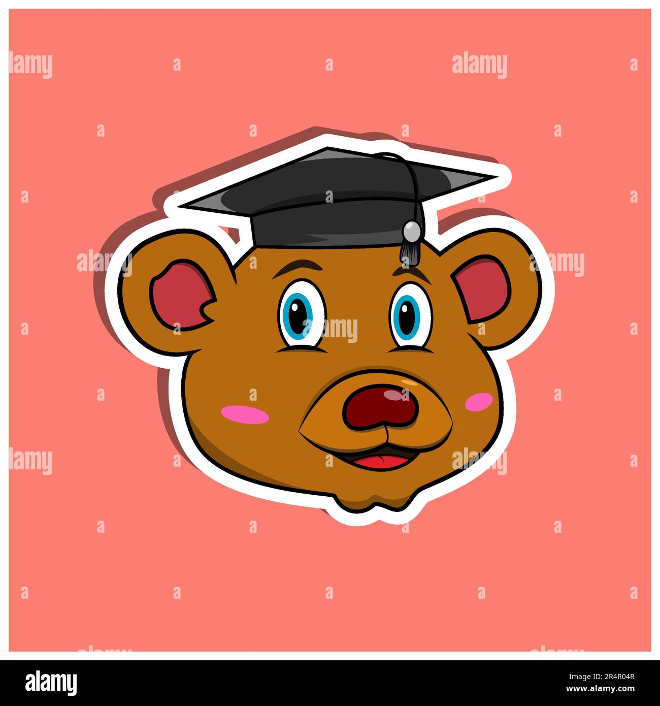Adesivo per il viso animale con orso e cappello Graduate. Design dei personaggi. Vettore e illustrazione Illustrazione Vettoriale