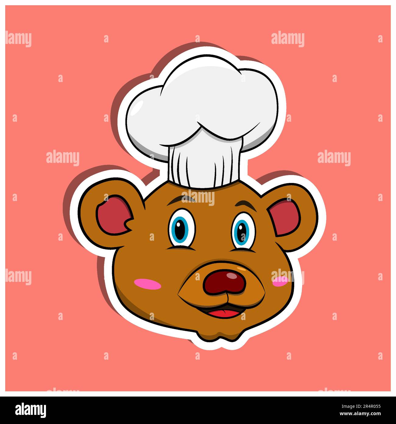 Adesivo per il viso degli animali con orso e cappello da chef. Design dei personaggi. Vettore e illustrazione Illustrazione Vettoriale