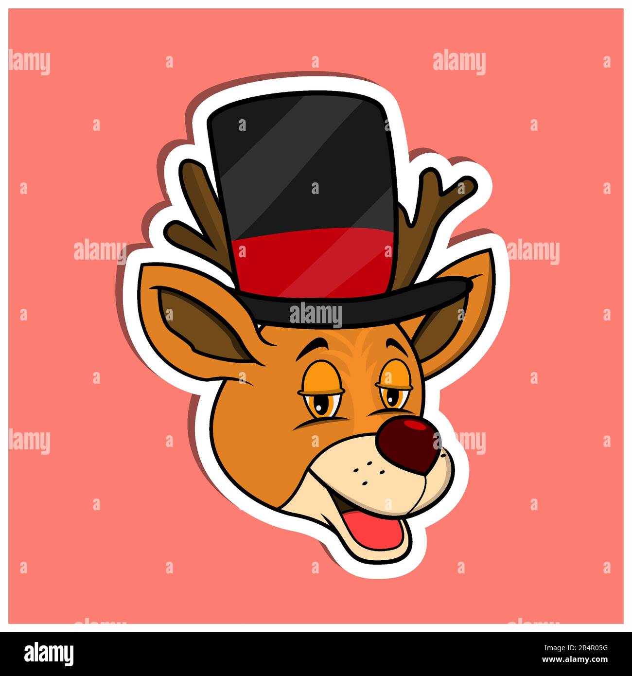 Adesivo con cervi con cappello Circus. Design dei personaggi. Vettore e illustrazione Illustrazione Vettoriale