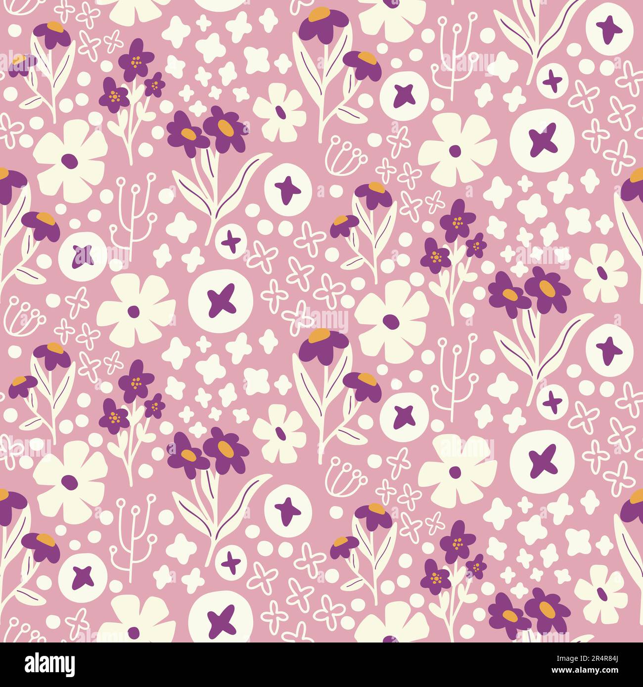 Motivo senza cuciture rosa brillante e viola con motivi floreali Illustrazione Vettoriale