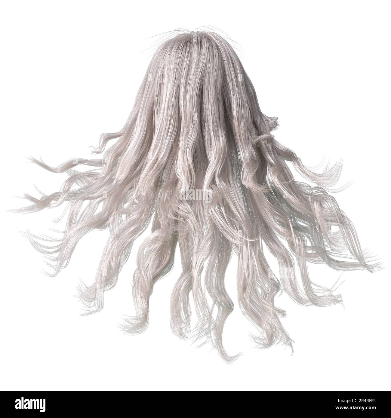 Capelli lunghi ondulati con vento su sfondo bianco isolato, 3D Illustrazione, rendering 3D Foto Stock